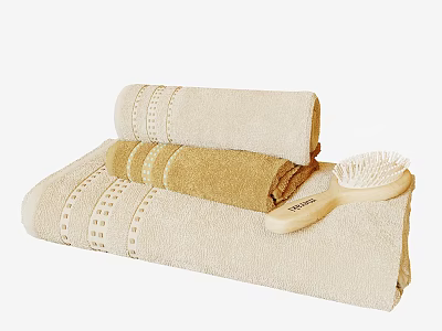 Soft Beige and Light Brown Folded Towels with Matching Brush Set 3d model