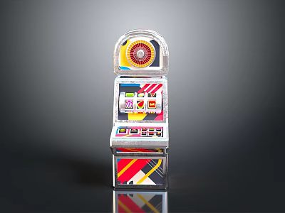 Slot Machine With Transparent Case Top Spinning Reel Front Display Screen And Colorful Designs 3d model