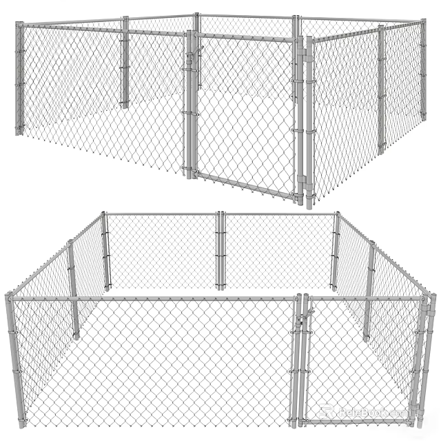 Chain Link Fence With Metal Frame And Steel Posts For Outdoor Enclosure Structures 3d model 
