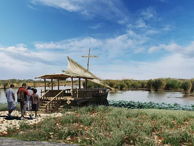 Modern observation deck water platform 3d model