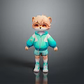 Cute Animal Character With Brown Fur Orange Eyes Turquoise Hoodie Plaid Shorts And White Sneakers