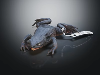 Detailed Realistic Black Toad With Folding Knife on Shiny Black Surface 3d model