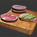 Fresh Sandwich with Sliced Bread Ham and Cucumber on Wooden Cutting Board