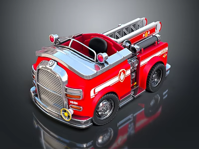 Red Fire Truck With Silver Ladder Front Grille And Black Wheels Design 3d model