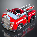 Red Fire Truck With Silver Ladder Front Grille And Black Wheels Design