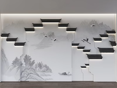 Chinese-style background wall horsehead wall background wall Huizhou architecture background wall architectural contour background wall water town architecture background wall image background wall Chinese-style foreground background wall 3d model
