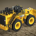 Large Yellow Loader with Black Cab Big Bucket and Heavy Duty Tires on Rough Ground