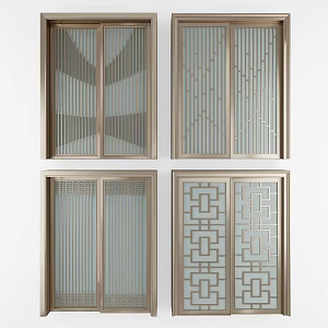 New Chinese style sliding door aluminum alloy sliding door 3d model