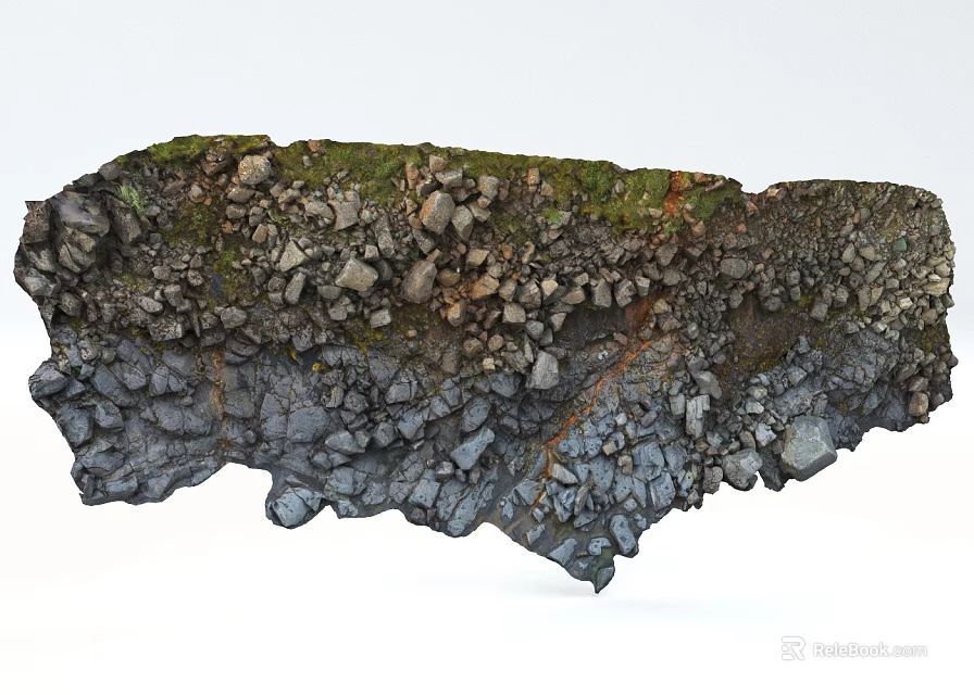 Natural Rocky Terrain With Moss Covered Stones And Layered Texture 3d model 