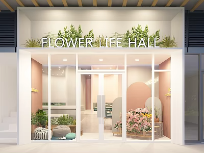 Elegant Flower Shop Interior With Green Plants Fresh Flowers And Glass Doors 3d model