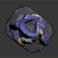 Exquisite Purple And Gold Figure Sculpture With Turban Decorative Necklace And Blue Base