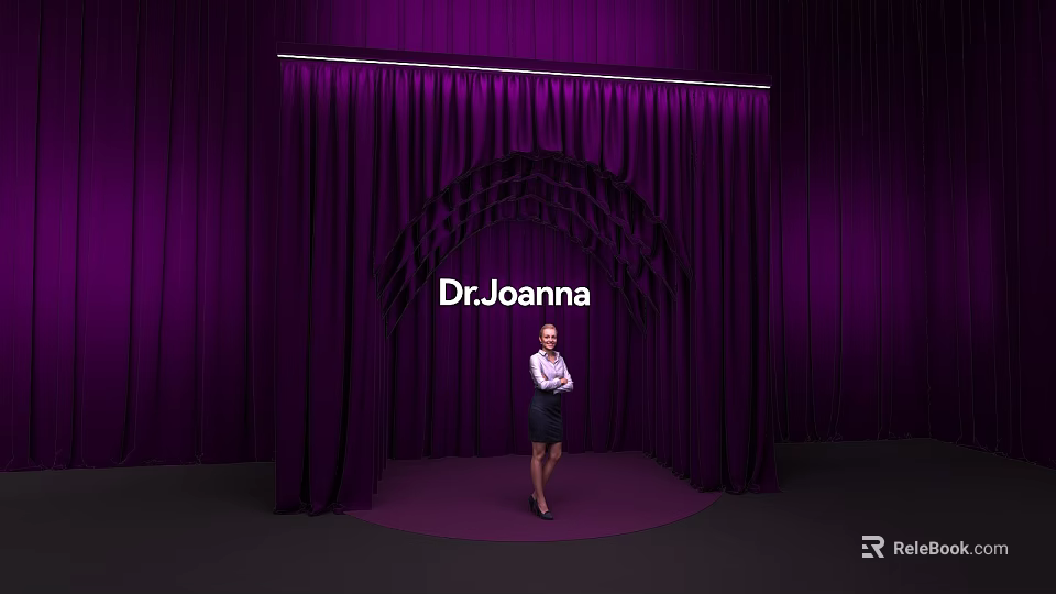 Purple Photo Spot With Arched Structure Dr.Joanna Sign And Circular Platform For Professional Woman 3d model 