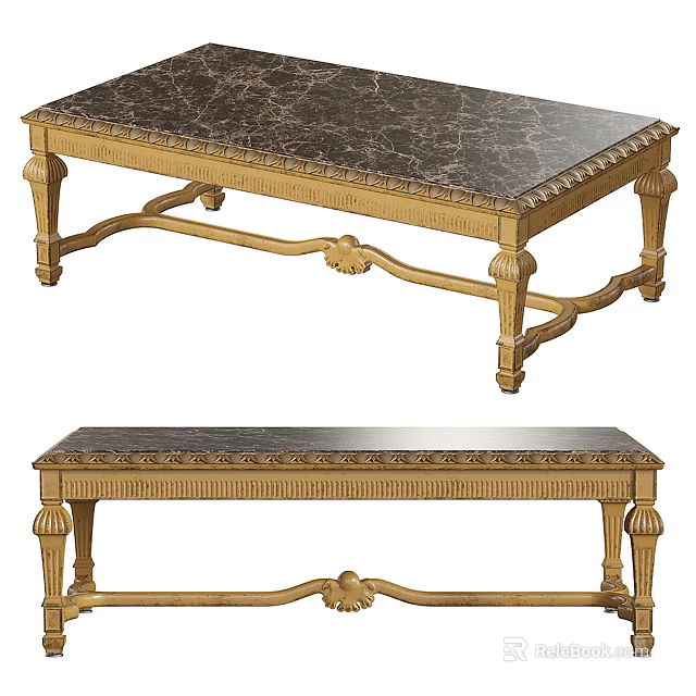 Classical Coffee Table With Marble Top And Ornate Carved Legs Design 3d model 