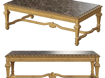 Classical Coffee Table With Marble Top And Ornate Carved Legs Design 3d model