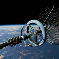 Spacecraft Component With Wheel Structure And Mesh Antenna In Earth Orbit 3d model