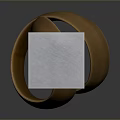 Minimalist White Cube Displayed on Golden Spiral Supports Against Gray Background