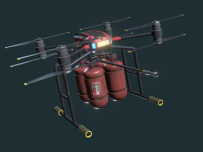 Aerial Firefighting Drone Equipped with Red Fire Extinguishers for Emergency Response 3d model