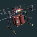 Aerial Firefighting Drone Equipped with Red Fire Extinguishers for Emergency Response