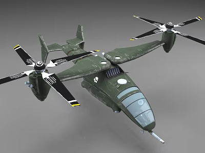 Green Military Helicopter Featuring Dual Rotors And Streamlined Aerodynamic Airframe Design 3d model