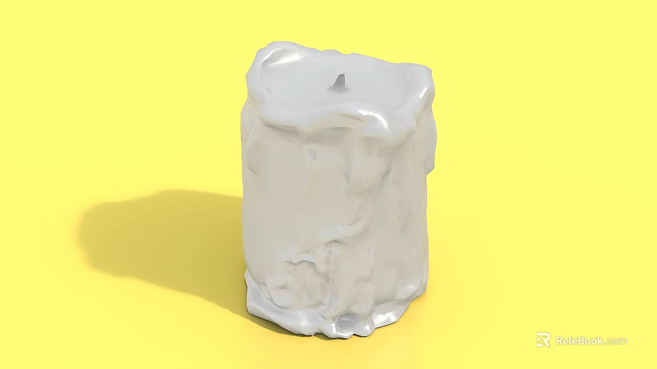 White Melted Candle with Textured Surface and Visible Wick on Yellow Background 3d model 