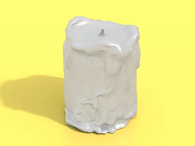 White Melted Candle with Textured Surface and Visible Wick on Yellow Background 3d model