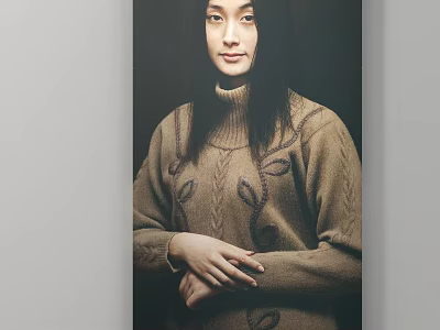 Portrait Painting of a Woman in Brown Patterned Sweater With Long Hair Against Dark Background 3d model
