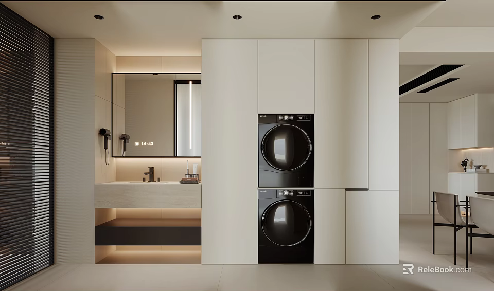 Modern Laundry Room Interior With Washer Dryer Sink And Storage Cabinets 3d model 