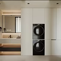 Modern Laundry Room Interior With Washer Dryer Sink And Storage Cabinets