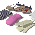 Colorful Kitchen Oven Mitts and Pot Holders with Heart Shaped Love Print and Checkered Patterns