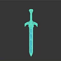 Fantasy Sword Weapon with Blue Blade Ornate Hilt and Gemstone Decoration
