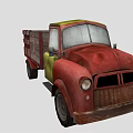 Vintage Red And Green Truck With Wooden Cargo Bed And Mr Meat Sign