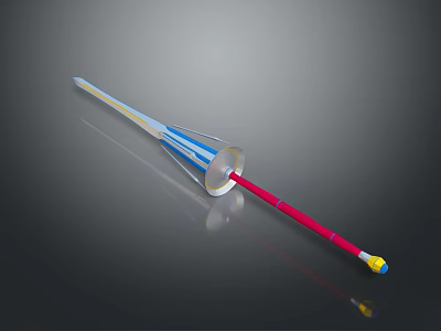 Futuristic Spear Like Weapon With Red Shaft Blue Cone White Stripes And Yellow Tip 3d model