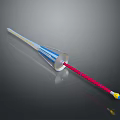 Futuristic Spear Like Weapon With Red Shaft Blue Cone White Stripes And Yellow Tip