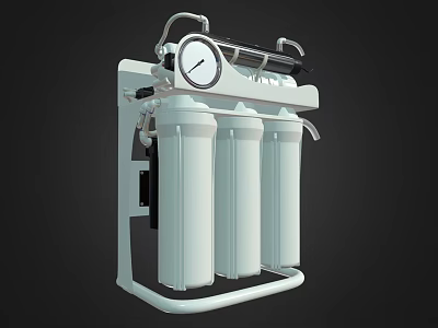 Public Facility Water Purification System With Three Filters And Pressure Gauge 3d model