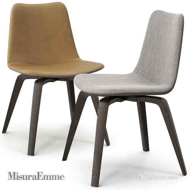 Modern Single Chair With Brown And Gray Upholstery And Wooden Legs 3d model 