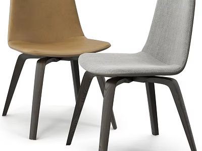 Modern Single Chair With Brown And Gray Upholstery And Wooden Legs 3d model