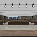 Spacious Conference Hall With Neatly Arranged Seats Wooden Flooring And Ceiling Spotlights