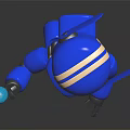Shiny Blue Metallic Robot Holding Glowing Light Bulb On Dark Reflective Surface