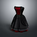 Elegant Black And Red Dress With Lace Trim And Fitted Waist Design