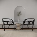 Modern Interior Table and Chairs Set With Black Chairs Small Round Table Arched Wall Plant 3d model