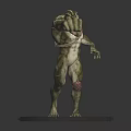 Mythical Green Skinned Creature With Muscular Build Red Leg Straps Standing On Round Stone Base