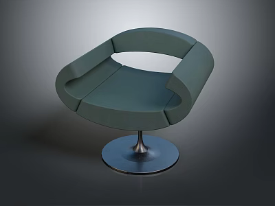 Modern Green Upholstered Chair With Curved Armrests And Round Metal Base 3d model