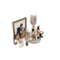 Elegant Perfume Cosmetics Display With Glass Vase Pampas Grass And Framed Art