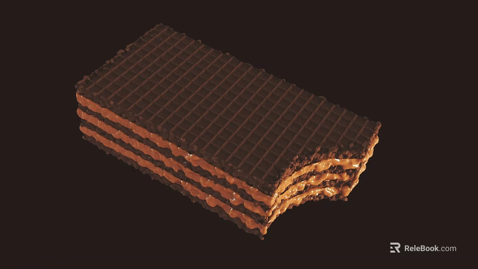 Crispy Chocolate Wafer With Layers Of Cream Filling And Grid Texture 3d model 