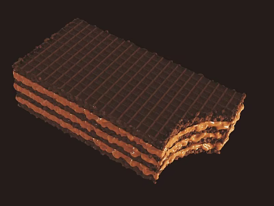 Crispy Chocolate Wafer With Layers Of Cream Filling And Grid Texture 3d model