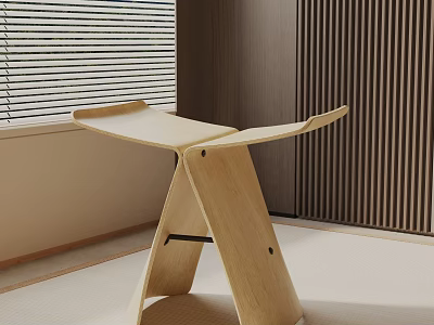 Minimalist Wooden Side Table In Modern Interior With Natural Light And Window Blinds 3d model