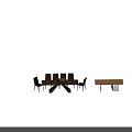 Modern Dining Table Set With Rectangular Table Matching Chairs And Decorative Green Plants