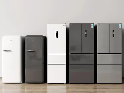 Multiple Modern Refrigerators In Various Colors And Styles Lined Up For 3d model