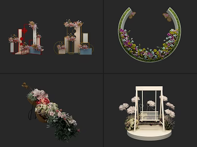 Floral Decorations for Events Including Arch Wreath Cart and Swing Designs 3d model