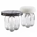 Elegant Modern Stool Featuring Round Marble Top And Clear Glass Legs For Interior 3d model